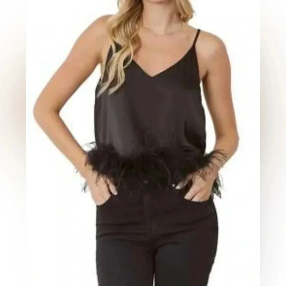 Entro impossible dream black satin tank top feather lined trim in black small - Picture 1 of 6
